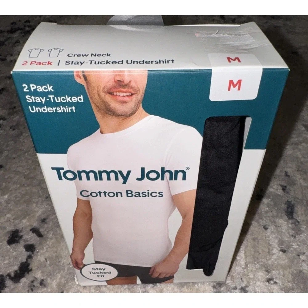 2 Pack Tommy John Mens Black Crew Neck Shirt Undershirts Size Medium Stay Tucked
